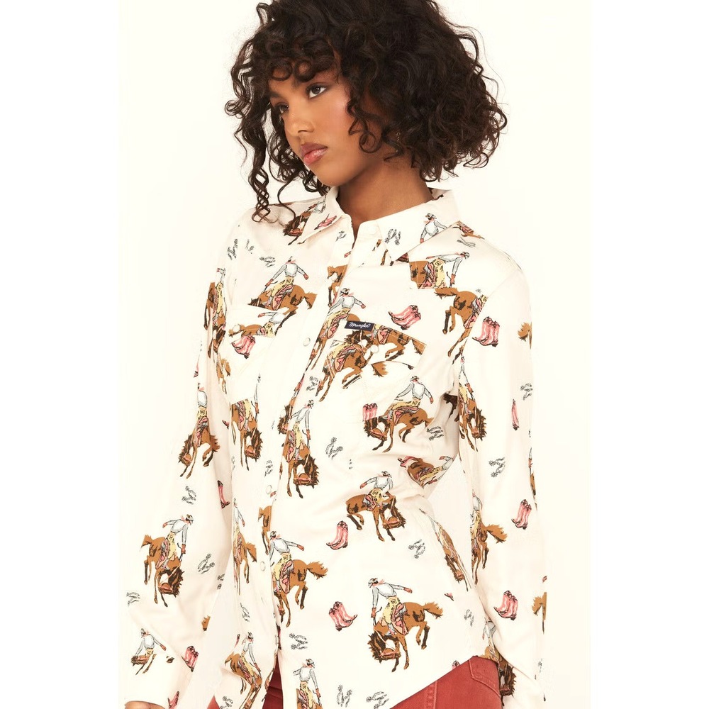 Wrangler Retro Women's Bucking Horse Pearl Snap Western Shirt XL Novelty NEW